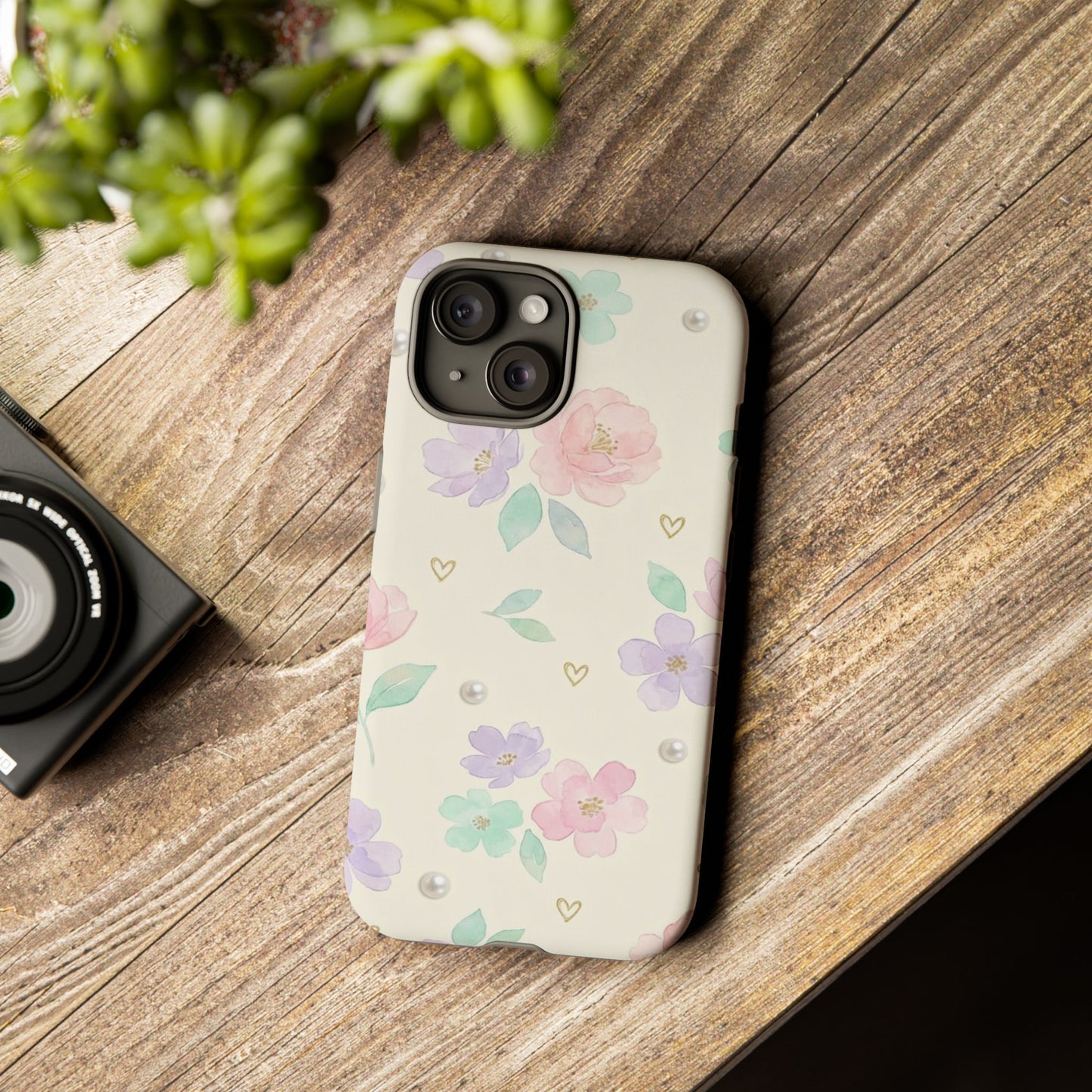 Pastel Floral Phone Case – Coquette Watercolor Flower Hearts Tough Case (iPhone, Samsung, Pixel)