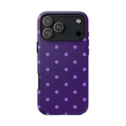 Purple Polka Dot Tough Phone Case – Cute Stylish Durable Protective Cover for Iphone, Samsung Galaxy and Pixel