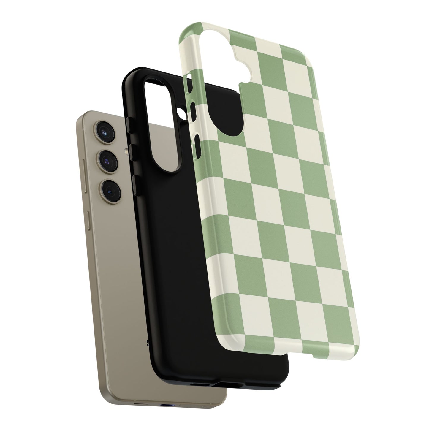 Sage Green Checkerboard Phone Case | Minimal Aesthetic Tough Case