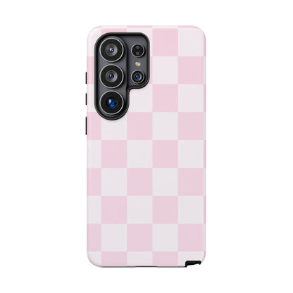 Light Pink Checkerboard Phone Case | Pastel Aesthetic Checkered iPhone & Samsung Tough Case