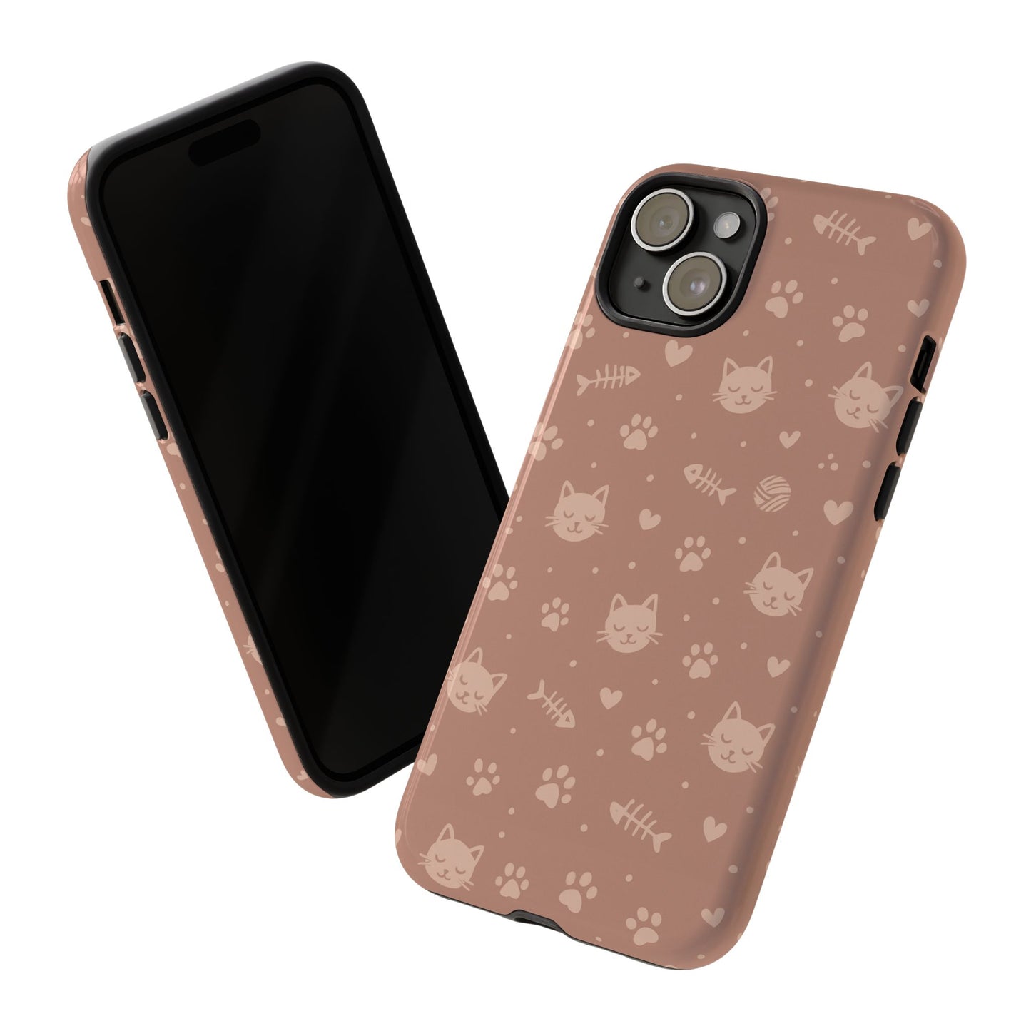 Cute Cat Pattern Phone Case | Paw Prints, Fishbone & Yarn Design Tough Case