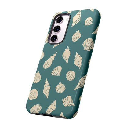Seashell Pattern Phone Case | Teal Coastal Shells Tough Case for Iphone, Samsung Galaxy and Pixel