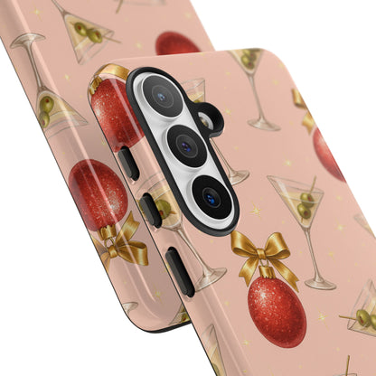 Cocktail Ornament Phone Case – Pink Martini & Cherry Pattern | Glossy or Matte for Iphone, Samsung Galaxy and Pixel