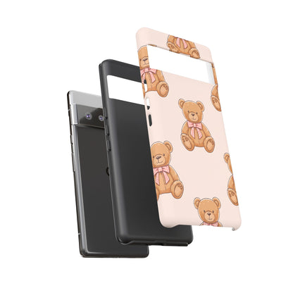 Teddy Bear Phone Case | Cute Coquette Aesthetic Pink Bear Pattern Case | Kawaii Soft Girl iPhone & Samsung Tough Protective Case