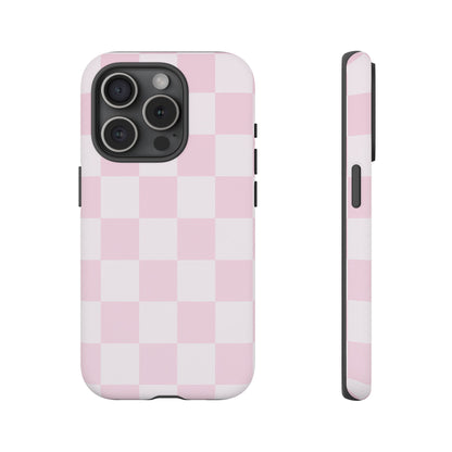 Light Pink Checkerboard Phone Case | Pastel Aesthetic Checkered iPhone & Samsung Tough Case