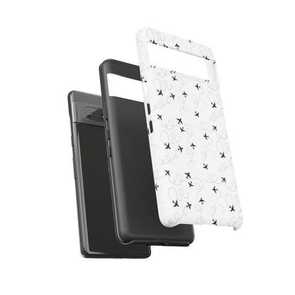 Minimal Paper Airplane Pattern Phone Case – Black White Aesthetic Tough Cover