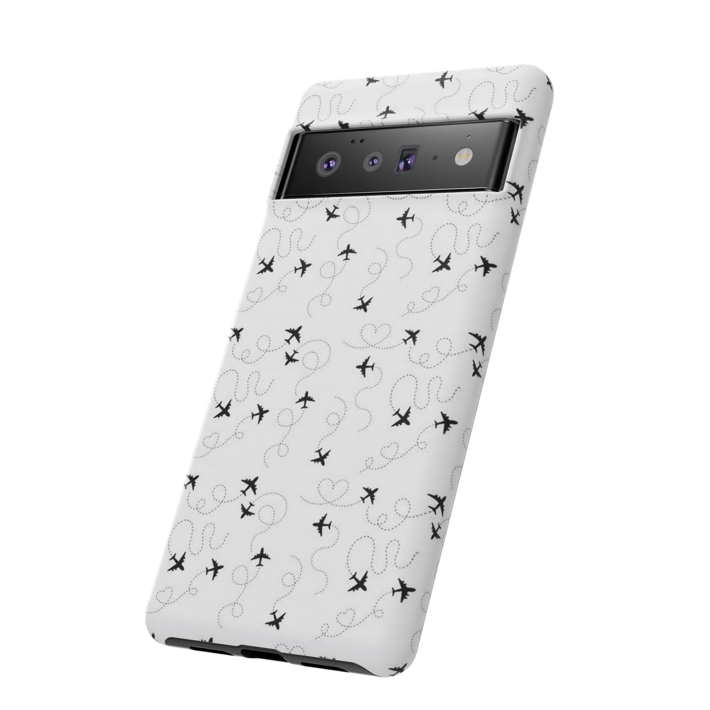 Minimal Paper Airplane Pattern Phone Case – Black White Aesthetic Tough Cover