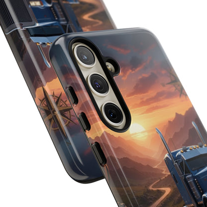 Semi Truck Sunset Phone Case | Trucker Gift | Diesel Truck Highway Road iPhone & Samsung Tough Protective Case