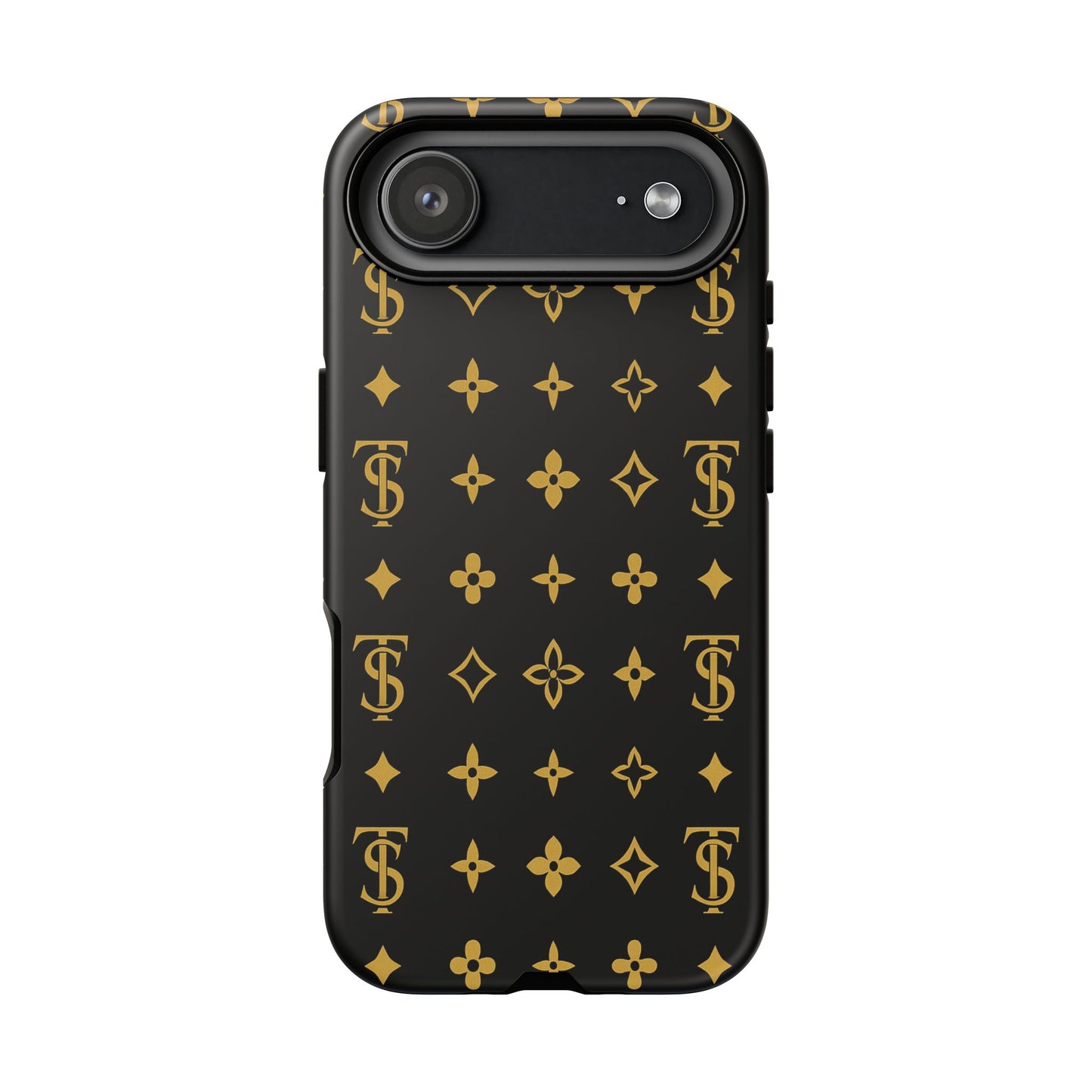 Gold Monogram Pattern Tough Phone Case | Black & Gold Luxury Design for Iphone, Samsung Galaxy and Pixel