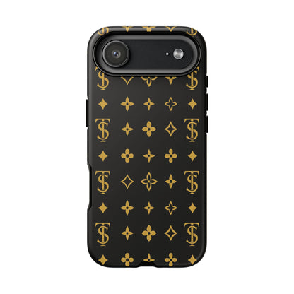 Gold Monogram Pattern Tough Phone Case | Black & Gold Luxury Design for Iphone, Samsung Galaxy and Pixel