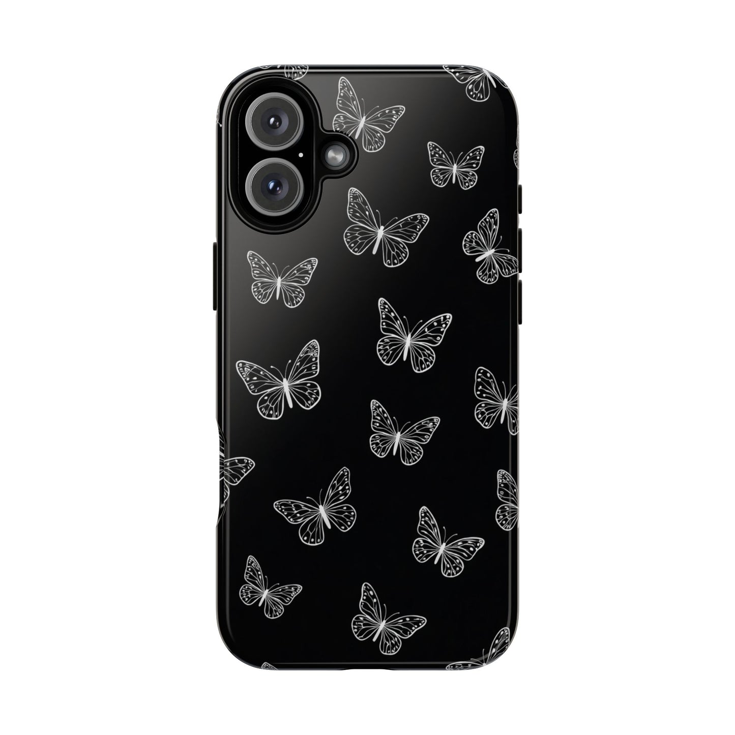 White Butterfly Pattern Phone Case – Dark Aesthetic Monochrome Tough Cover