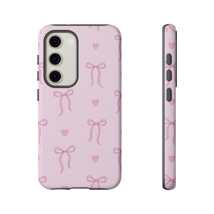 Pink Bow Heart Aesthetic Phone Case – Coquette Cute Tough Cover