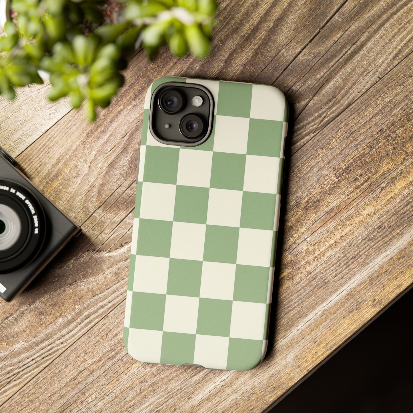 Sage Green Checkerboard Phone Case | Minimal Aesthetic Checkered iPhone & Samsung Tough Case