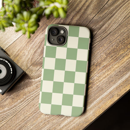 Sage Green Checkerboard Phone Case | Minimal Aesthetic Checkered iPhone & Samsung Tough Case