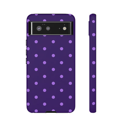 Purple Polka Dot Tough Phone Case – Cute Stylish Durable Protective Cover for Iphone, Samsung Galaxy and Pixel