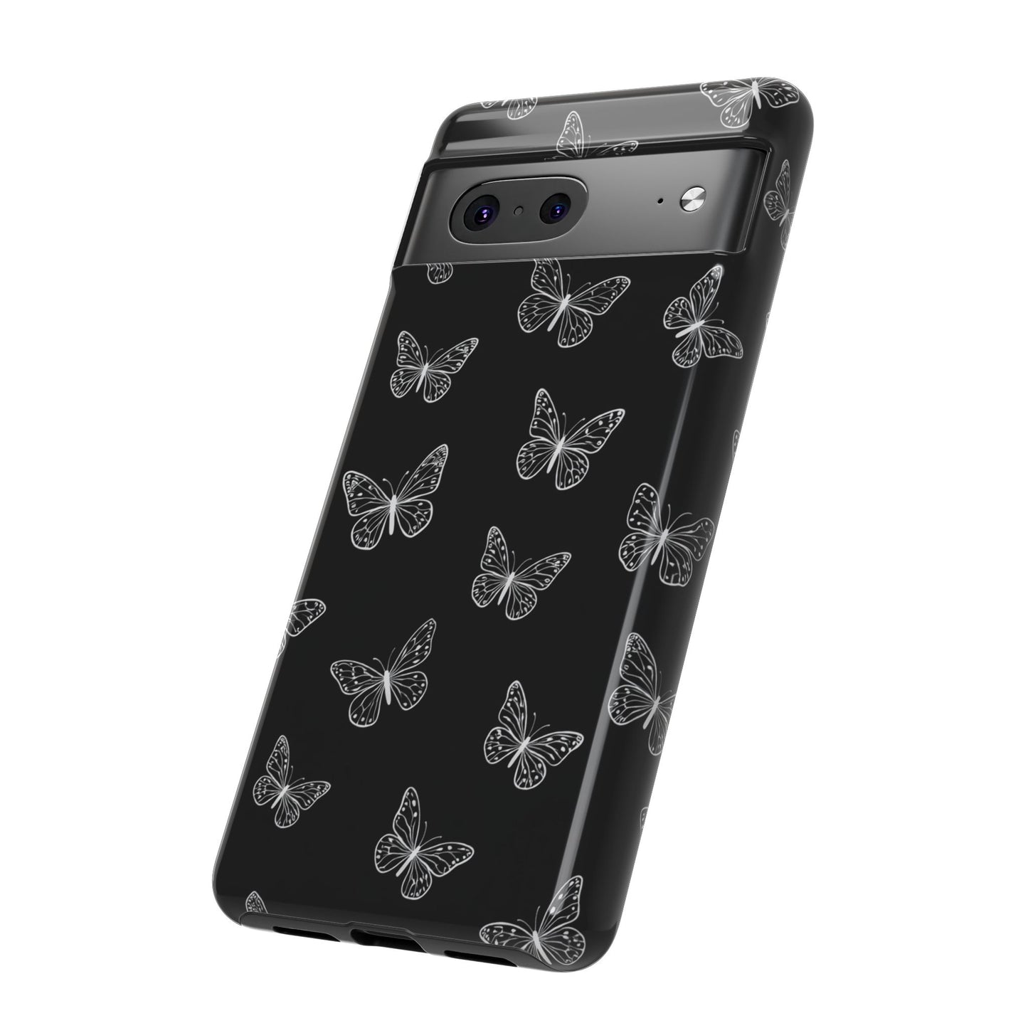 White Butterfly Pattern Phone Case – Dark Aesthetic Monochrome Tough Cover