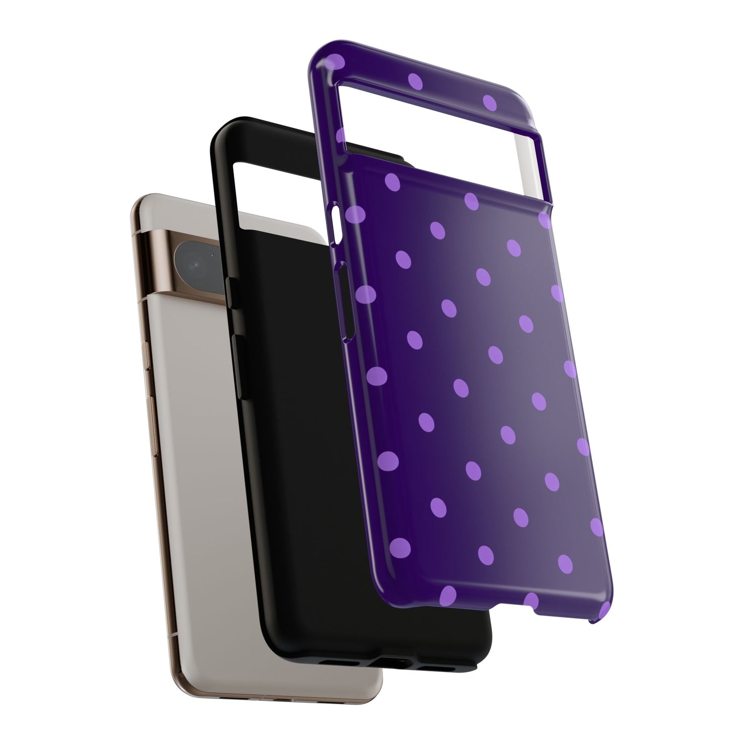 Purple Polka Dot Tough Phone Case – Cute Stylish Durable Protective Cover for Iphone, Samsung Galaxy and Pixel