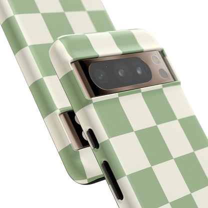 Sage Green Checkerboard Phone Case | Minimal Aesthetic Checkered iPhone & Samsung Tough Case