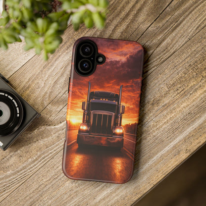 Big Rig Truck Phone Case Sunset Highway Semi Truck iPhone Samsung Cover