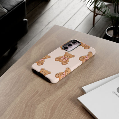 Teddy Bear Phone Case | Cute Coquette Aesthetic Pink Bear Pattern Case | Kawaii Soft Girl iPhone & Samsung Tough Protective Case