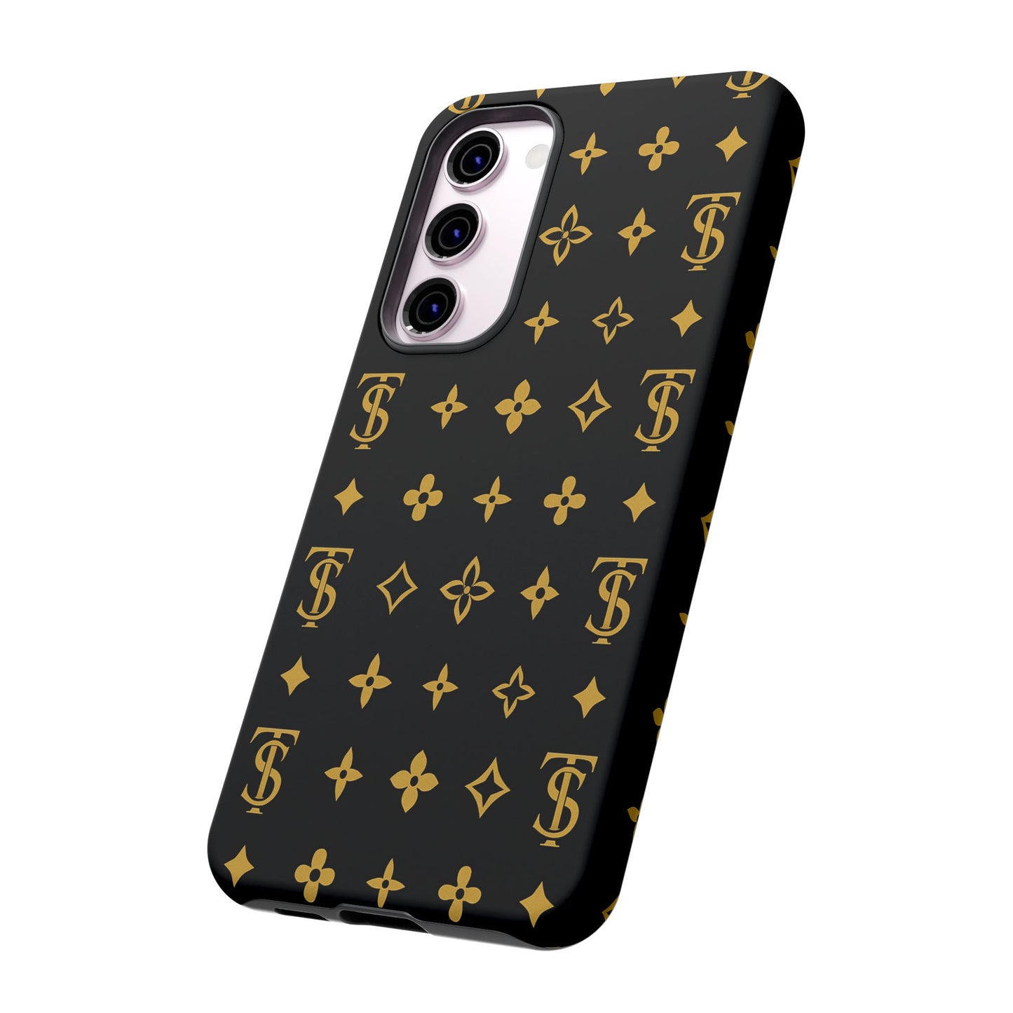 Gold Monogram Pattern Tough Phone Case | Black & Gold Luxury Design for Iphone, Samsung Galaxy and Pixel