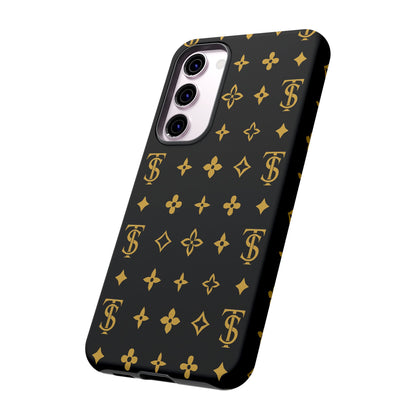 Gold Monogram Pattern Tough Phone Case | Black & Gold Luxury Design for Iphone, Samsung Galaxy and Pixel