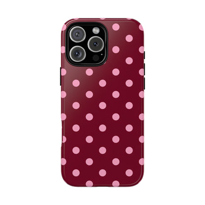 Pink Polka Dot Phone Case – Cute Aesthetic Tough Protective Phone Cover for Iphone, Samsung Galaxy and Pixel