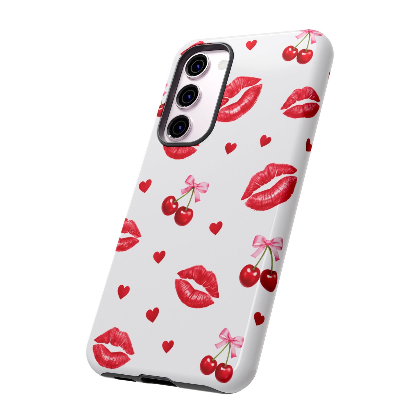 Red Lips & Cherry Phone Case – Y2K Retro Aesthetic Tough Cover