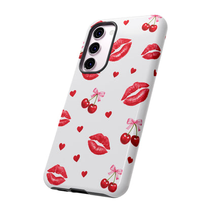 Red Lips & Cherry Phone Case – Y2K Retro Aesthetic Tough Cover