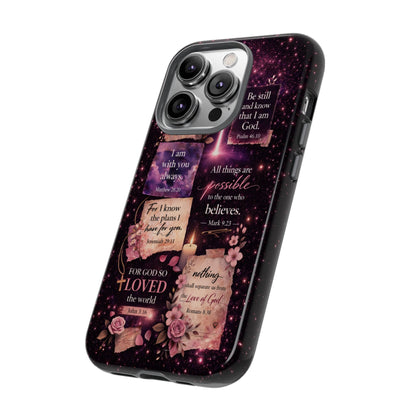 Christian Bible Verse Phone Case Pink Floral Faith Tough Protective Cover Gift