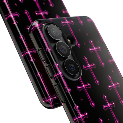 Neon Pink Cross Pattern Phone Case | Tough Protective Case for Iphone, Samsung Galaxy and Pixel