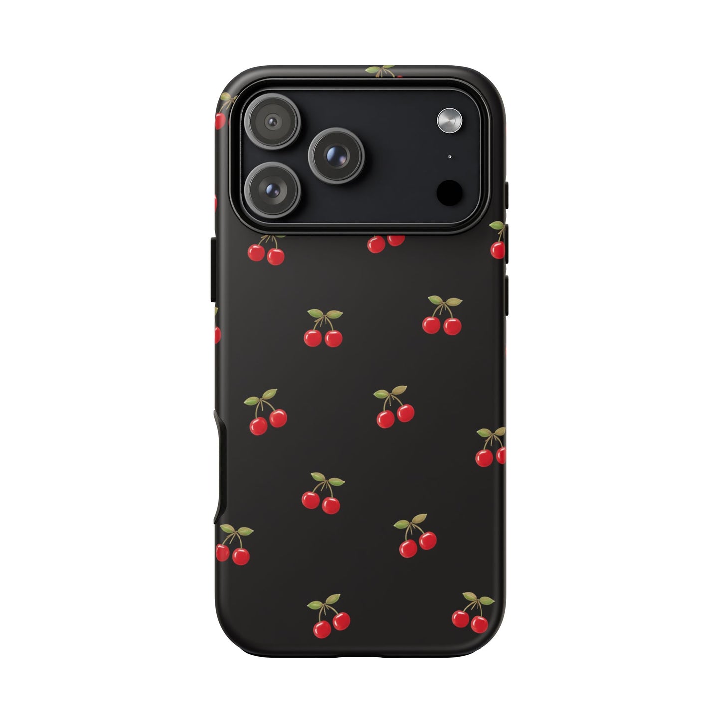 Cherry Pattern Phone Case — Slim Black Protective iPhone Case with Red Cherries for Iphone, Samsung Galaxy and Pixel