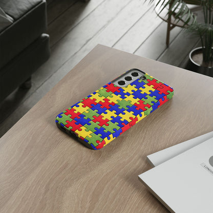 Colorful Puzzle Phone Case, Autism Awareness Jigsaw Design, Tough Protective Case, iPhone & Samsung Case, Vibrant Puzzle Pattern