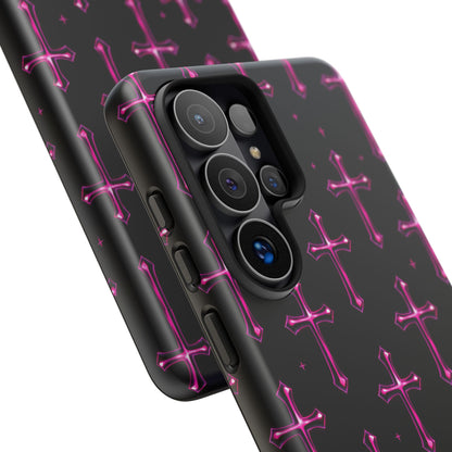 Neon Pink Cross Pattern Phone Case | Tough Protective Case for Iphone, Samsung Galaxy and Pixel
