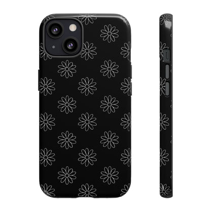 Black Daisy Floral Phone Case – Slim Protective Tough Case for Iphone, Samsung Galaxy and Pixel