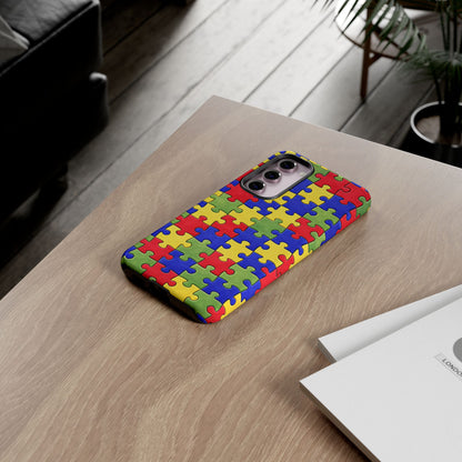 Colorful Puzzle Phone Case, Autism Awareness Jigsaw Design, Tough Protective Case, iPhone & Samsung Case, Vibrant Puzzle Pattern