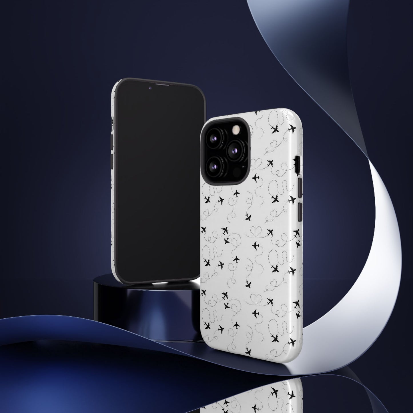 Minimal Paper Airplane Pattern Phone Case – Black White Aesthetic Tough Cover