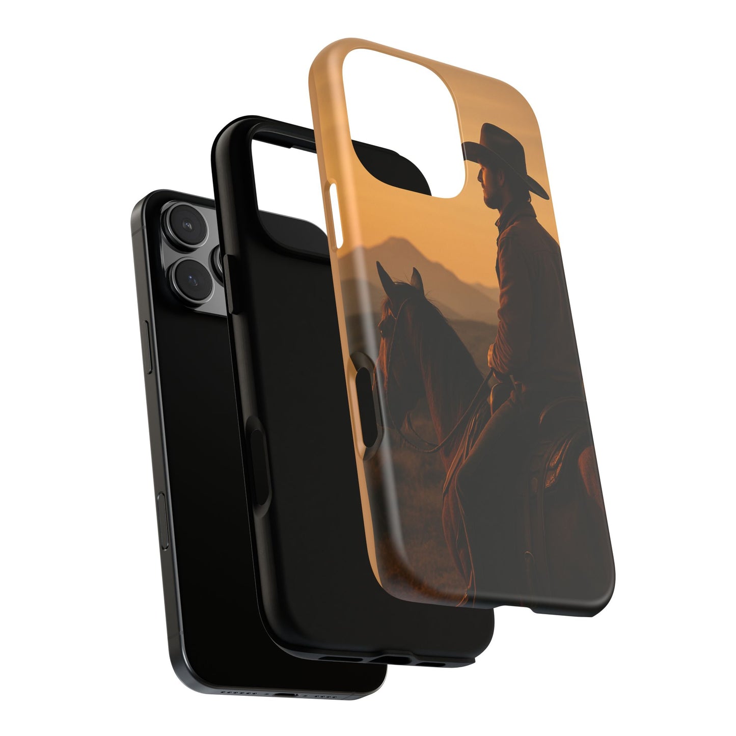 Western Cowboy Sunset Phone Case | Horse Rider Desert Aesthetic Tough Protective Case