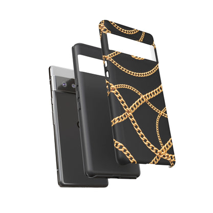 Luxury Gold Chain Phone Case – Black Designer Style Tough Protective Cover for Iphone, Samsung Galaxy and Pixel