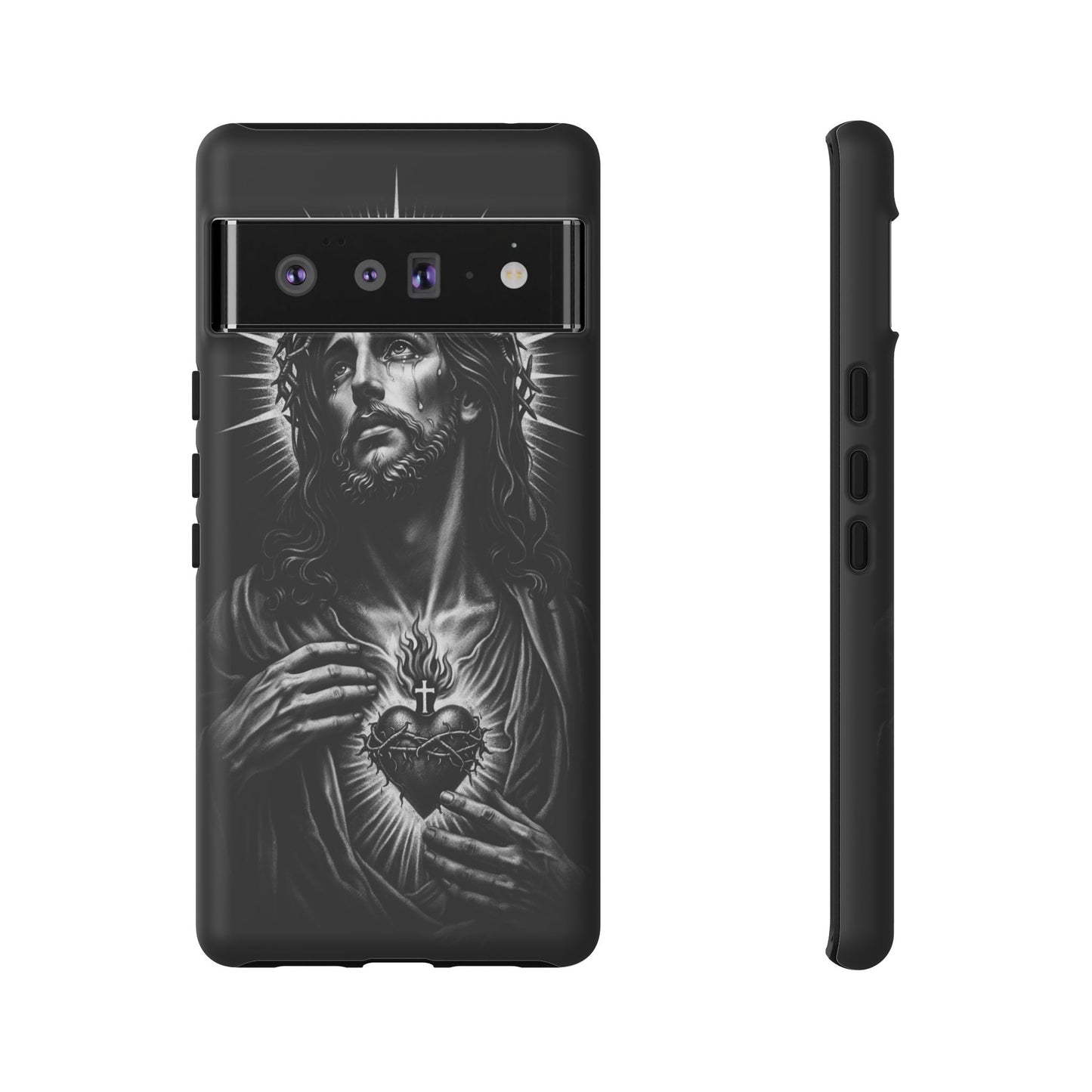 Jesus Sacred Heart Phone Case Black White Christian Faith Aesthetic
