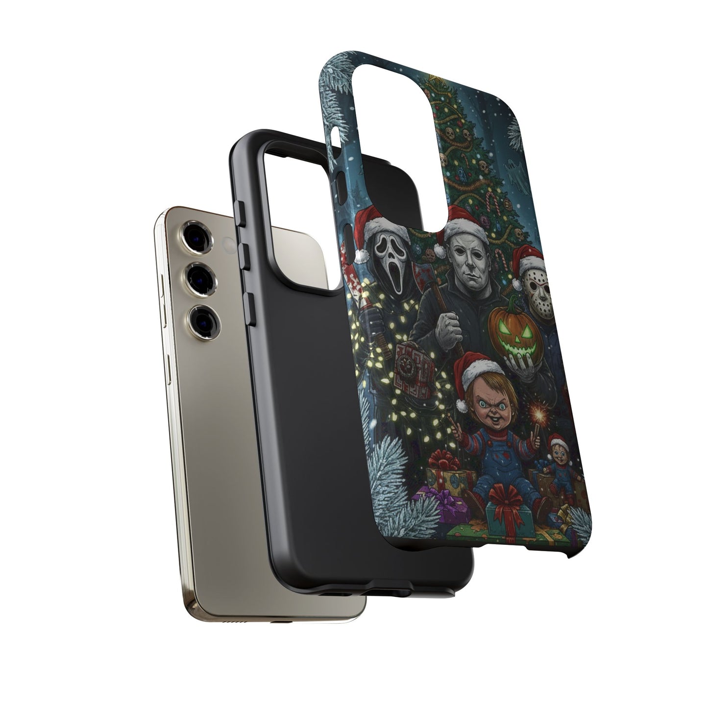Christmas Horror Phone Case – Festive Slasher Collage Tough Case (iPhone, Samsung, Pixel)