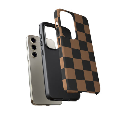 Brown Checkered Phone Case | Aesthetic Checkerboard iPhone & Samsung Tough Case