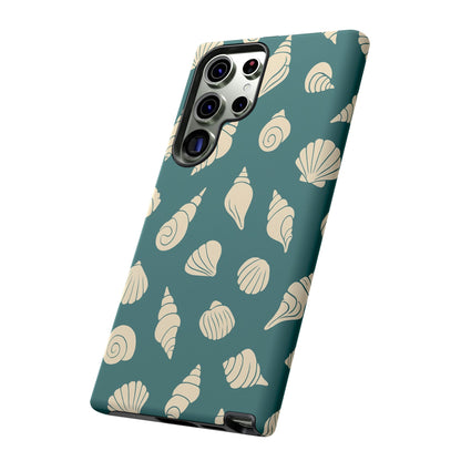 Seashell Pattern Phone Case | Teal Coastal Shells Tough Case for Iphone, Samsung Galaxy and Pixel