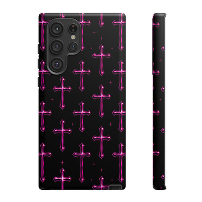 Neon Pink Cross Pattern Phone Case | Tough Protective Case for Iphone, Samsung Galaxy and Pixel