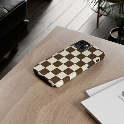 Mocha Checkerboard Phone Case | Neutral Aesthetic Tough Case