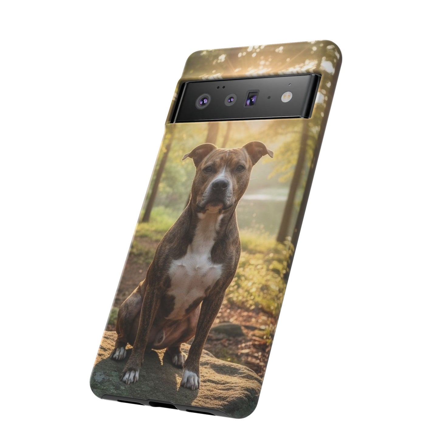 Pitbull Portrait Phone Case | Dog Lover Tough Case, Sunset Forest