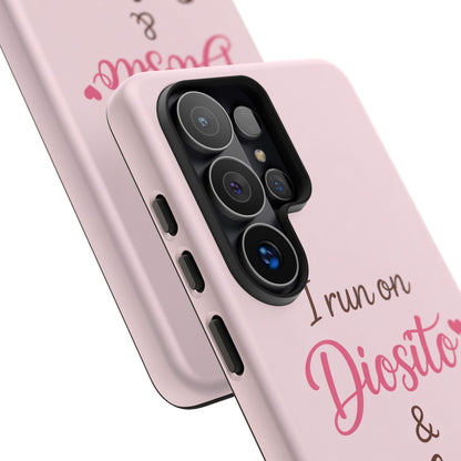 I Run on Diosito y Cafecito Phone Case, Pink Aesthetic Latina Faith Coffee Case, Girly Protective iPhone Samsung Cover
