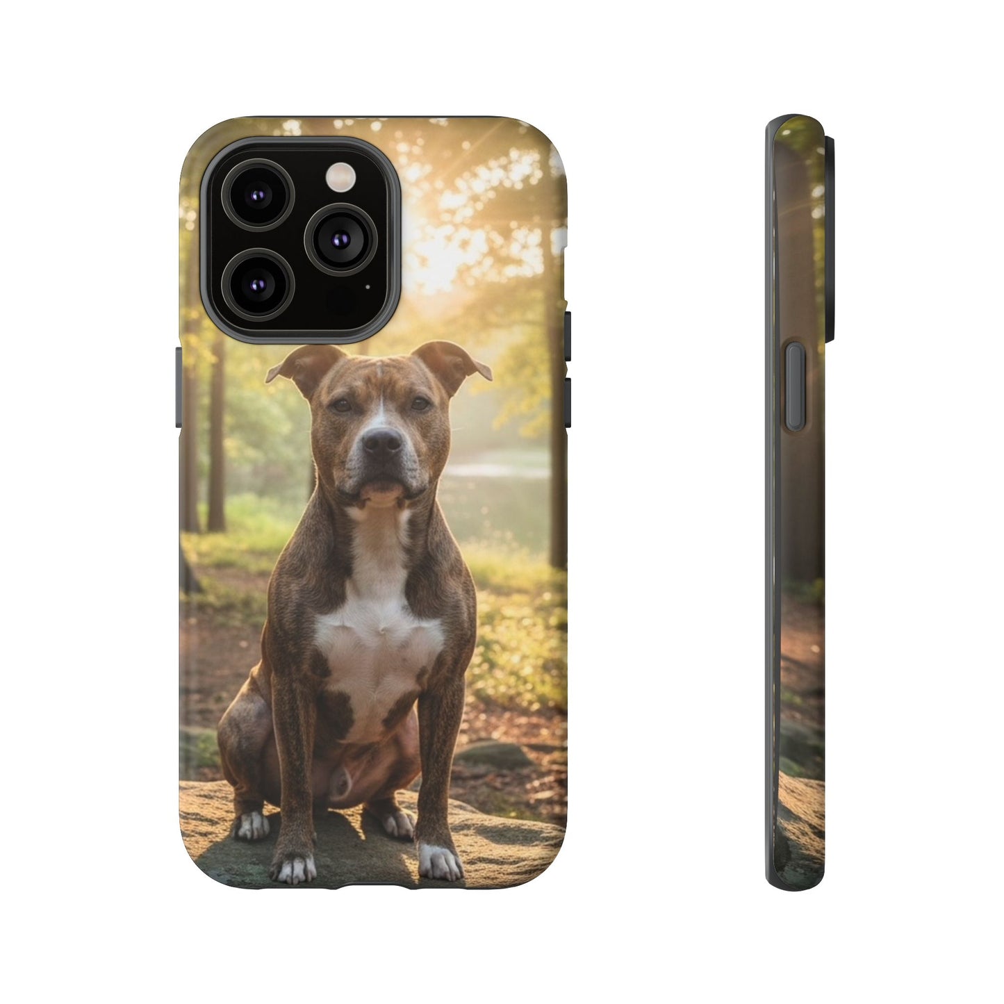 Pitbull Portrait Phone Case | Dog Lover Tough Case, Sunset Forest