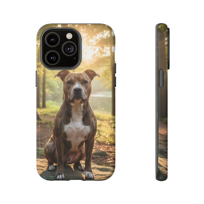 Pitbull Portrait Phone Case | Dog Lover Tough Case, Sunset Forest
