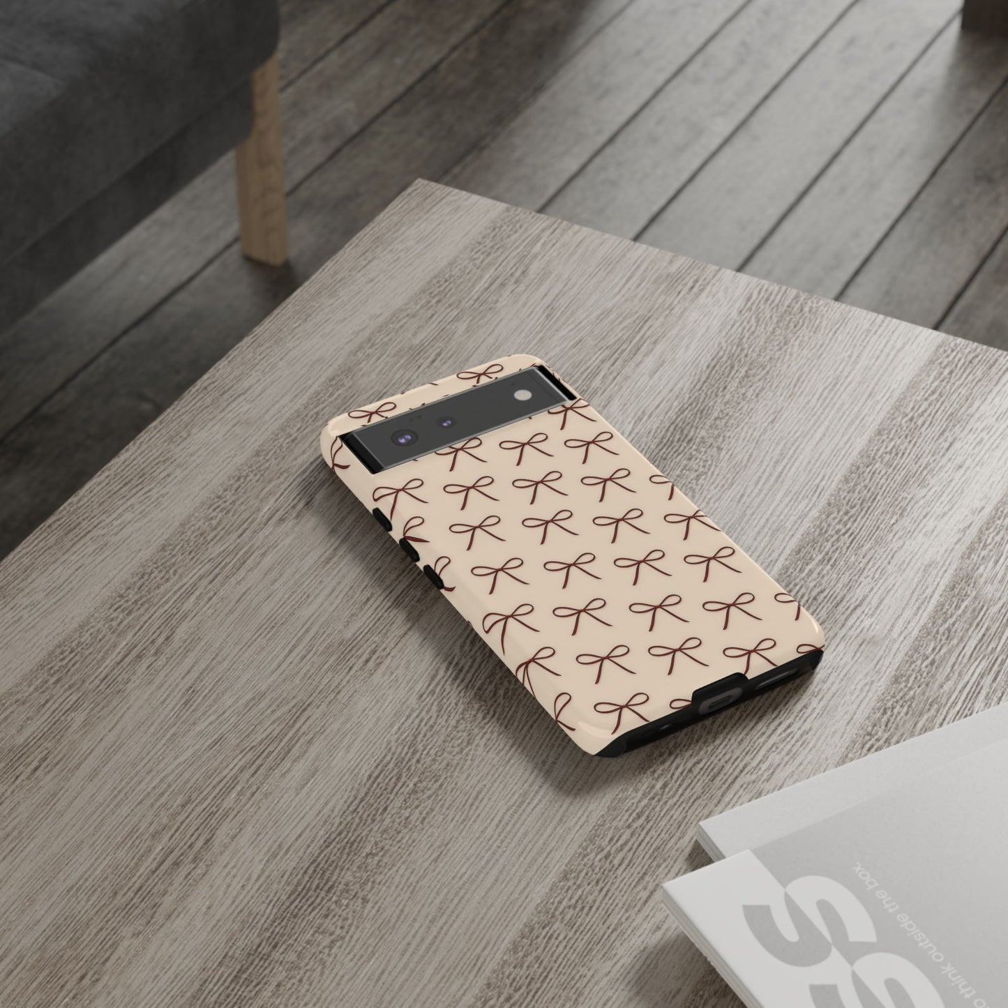 Coquette Bow Phone Case | Neutral Beige Aesthetic iPhone & Samsung Tough Case
